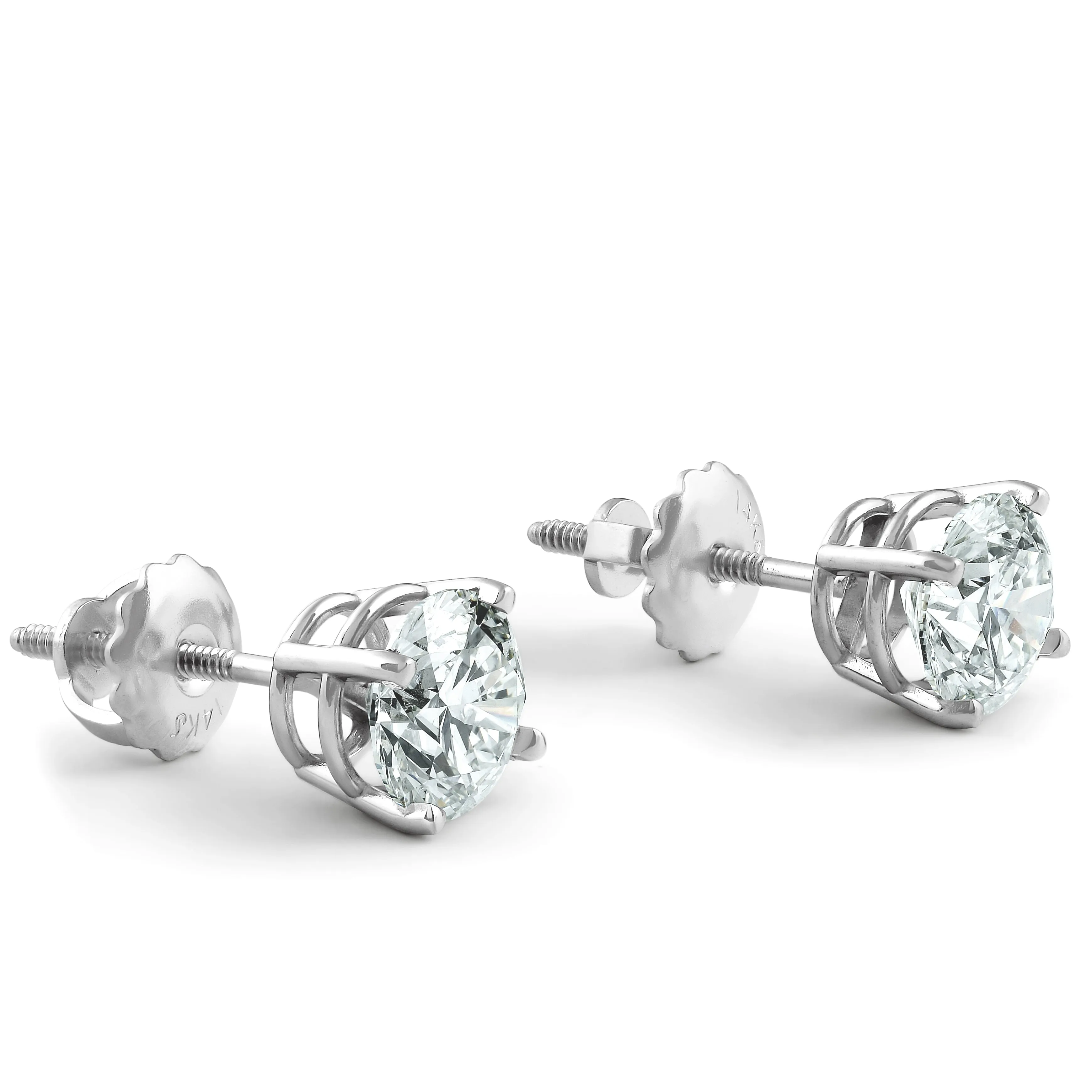 1 1/2 Cttw 14K White Round Cut IGI Certified Diamond Studs Earrings Screw Back