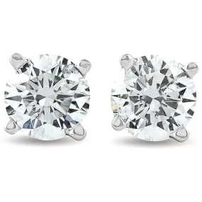 1 1/2 Cttw 14K White Round Cut IGI Certified Diamond Studs Earrings Screw Back