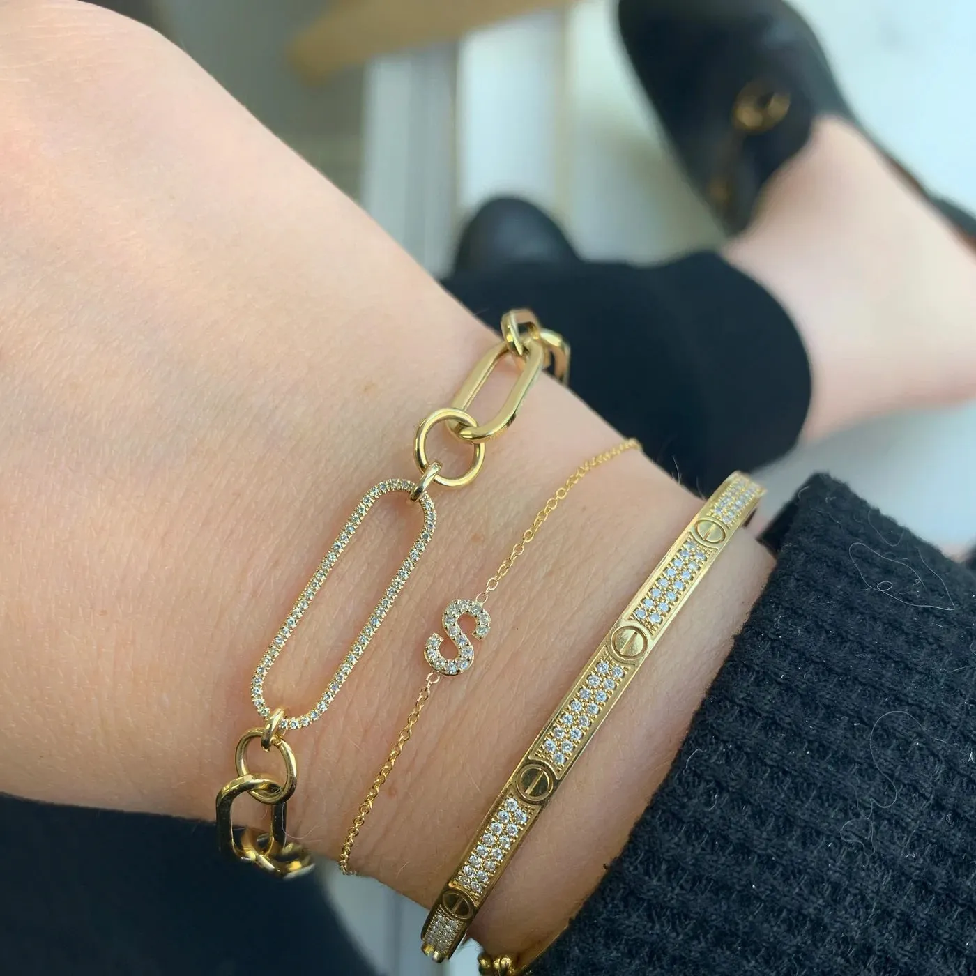 10K Gold Diamond Initial Bracelet