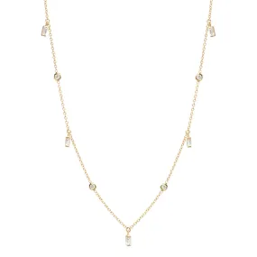 14k Baguette & Floating Diamond Station Necklace