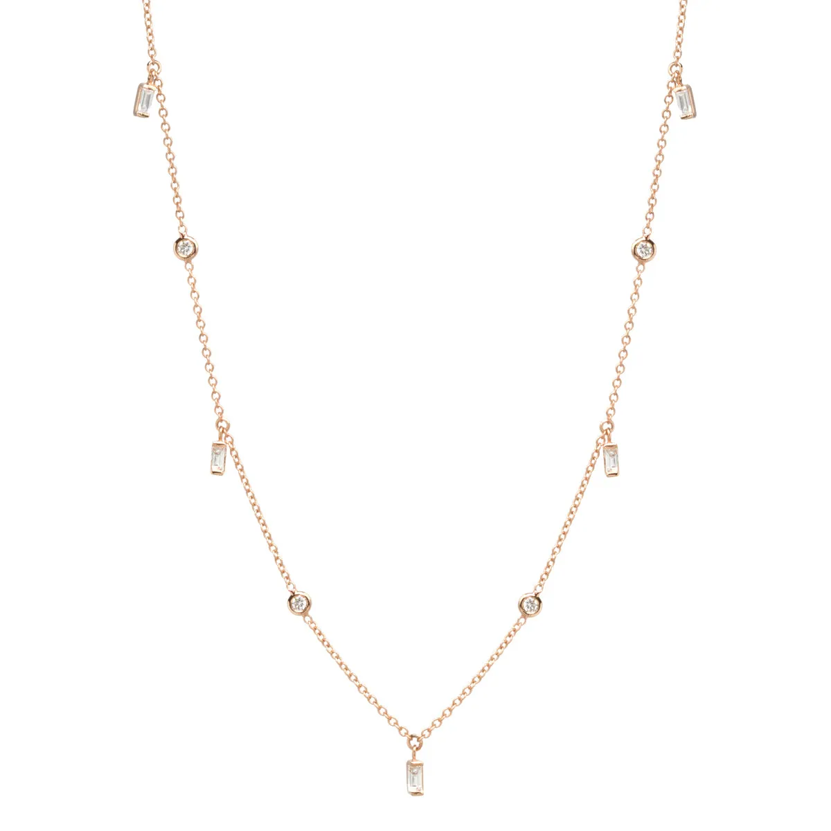 14k Baguette & Floating Diamond Station Necklace