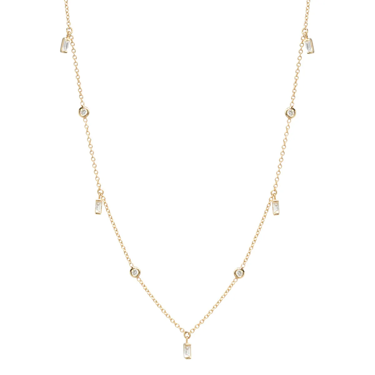 14k Baguette & Floating Diamond Station Necklace