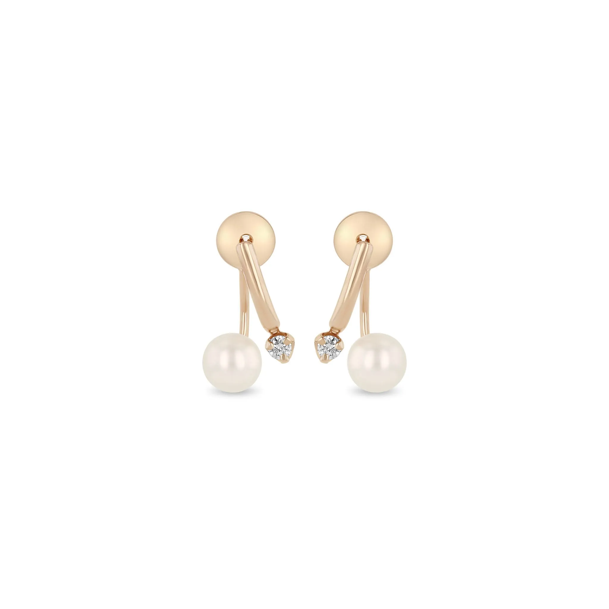 14k Prong Diamond Curved Bar Drop & Pearl Jacket Earrings