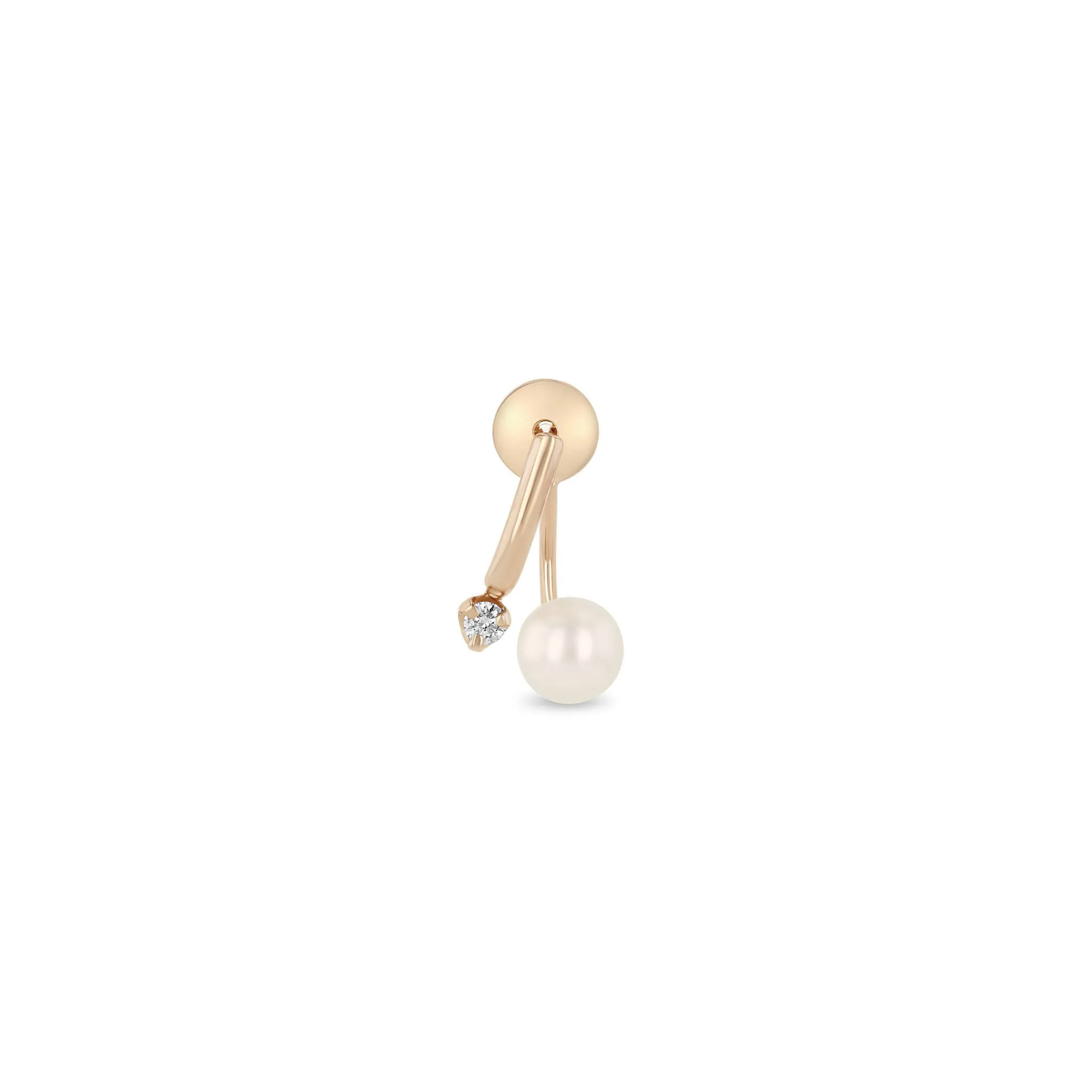 14k Prong Diamond Curved Bar Drop & Pearl Jacket Earrings