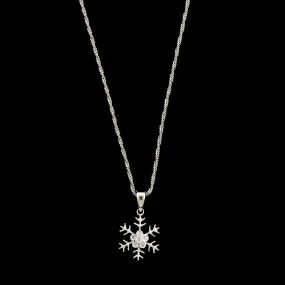 14K White Gold Estate Diamond Snowflake Pendant Necklace