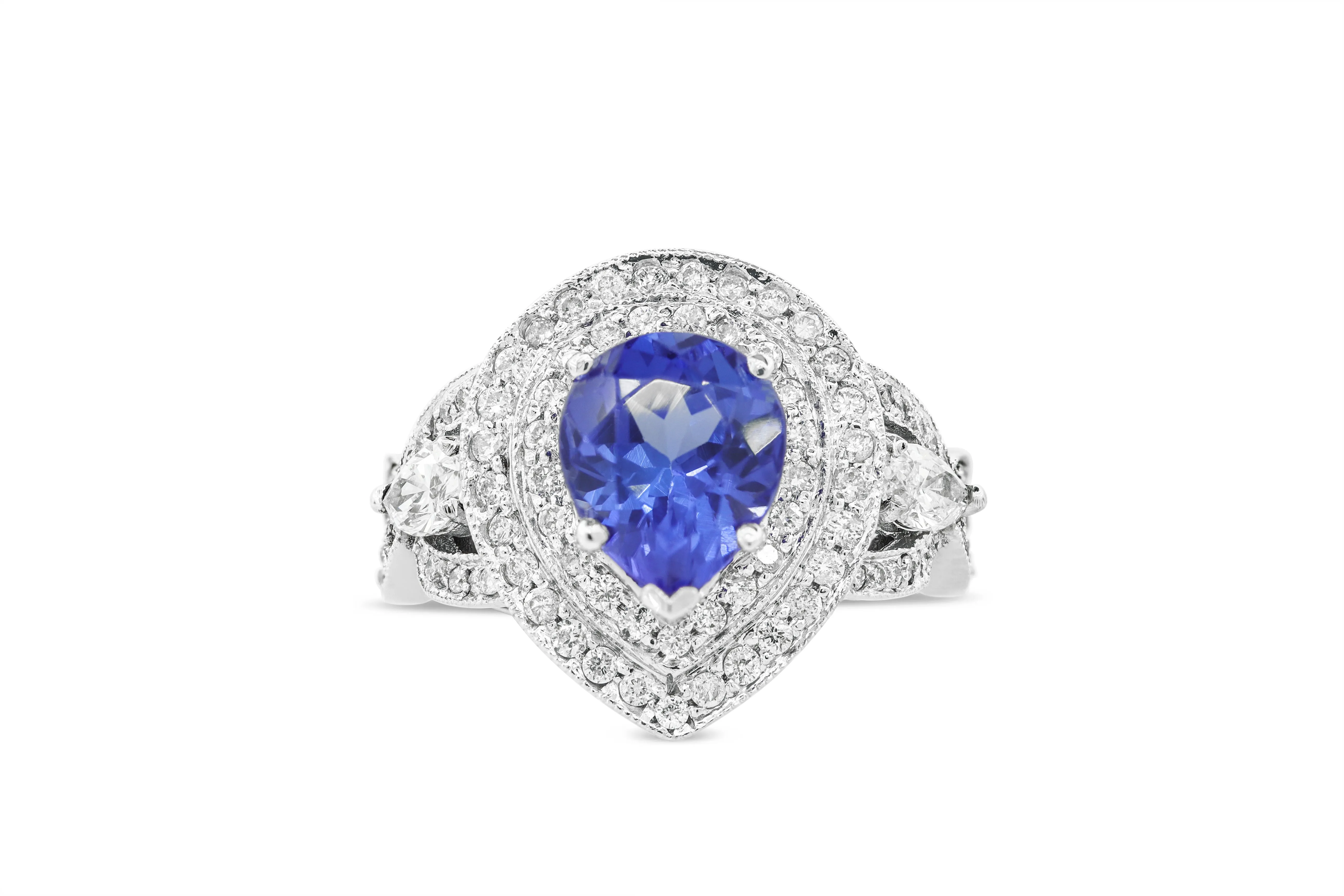 2.30 CT Pear Cut Tanzanite Diamond Ring 1.27 CT TW 14K White Gold TZR012