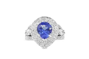 2.30 CT Pear Cut Tanzanite Diamond Ring 1.27 CT TW 14K White Gold TZR012