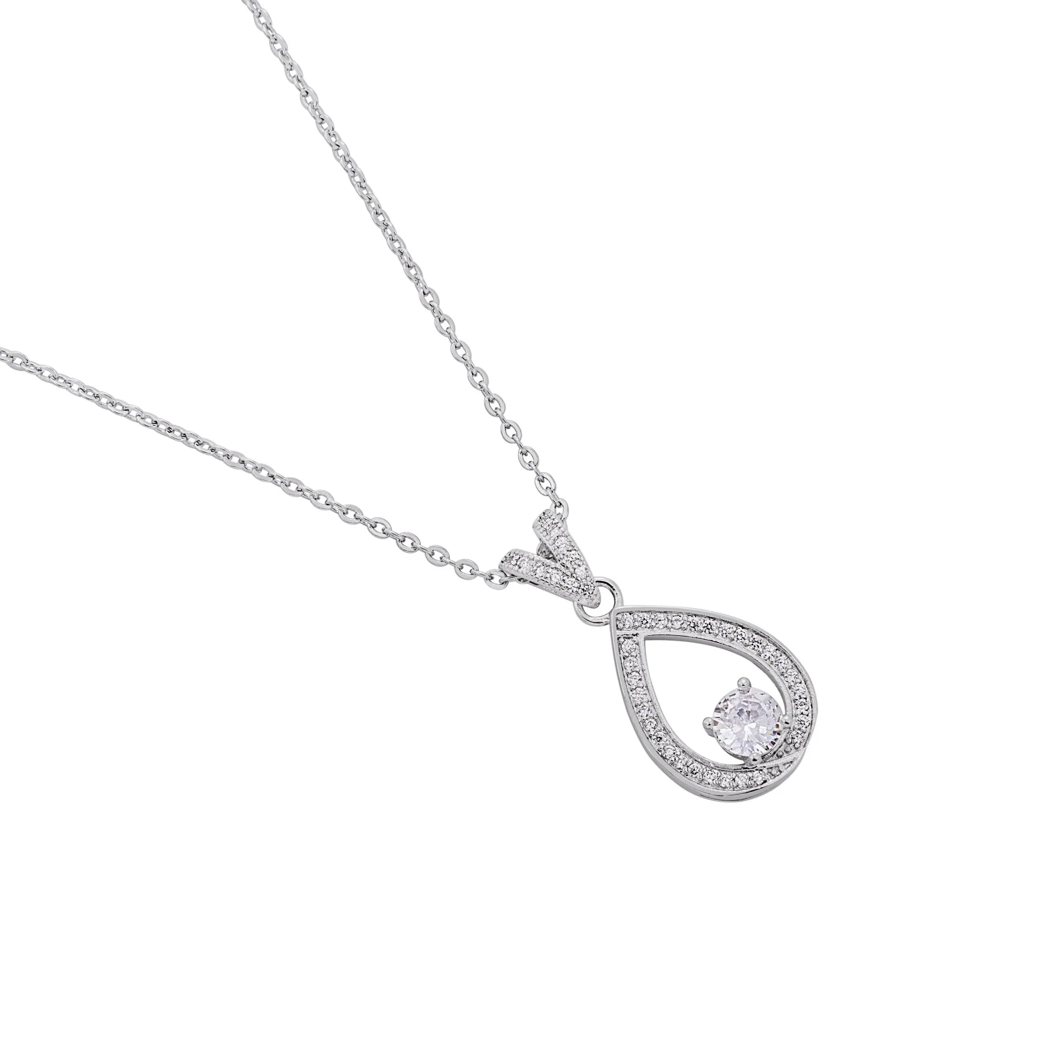 Arabella 18k White Gold Plated Teardrop Necklace with CZ Crystals