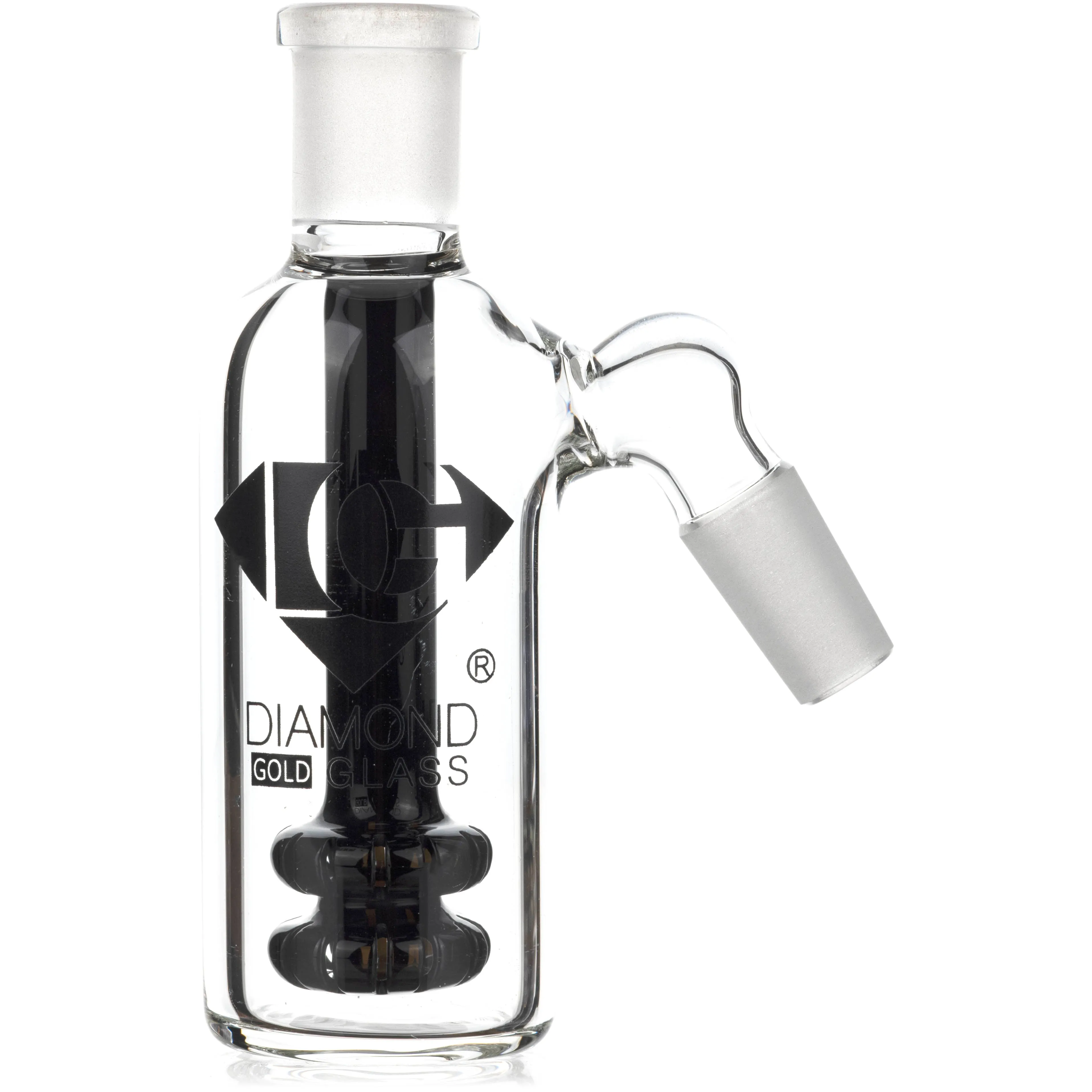 Ash Catcher w/ 14mm Joint, 45 Angle, Double Showerhead, by Diamond Glass