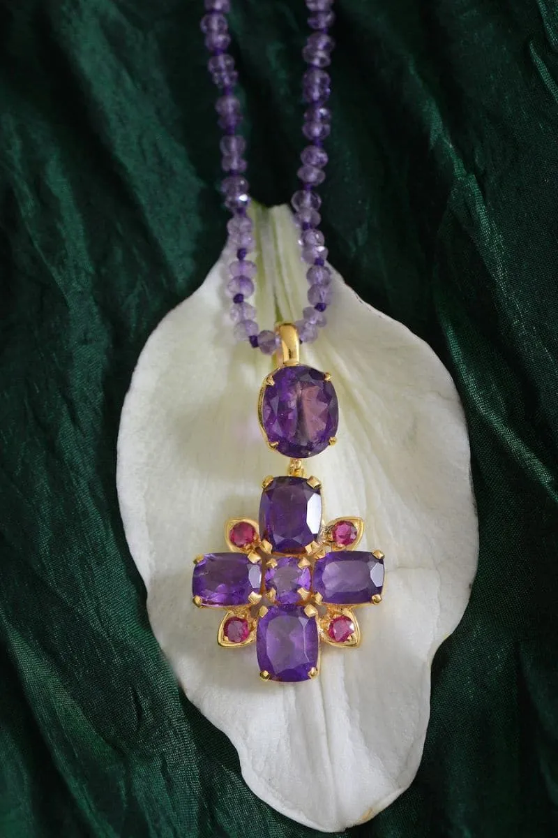 BATHSHEBA AMETHYST RUBY CROSS PENDANT