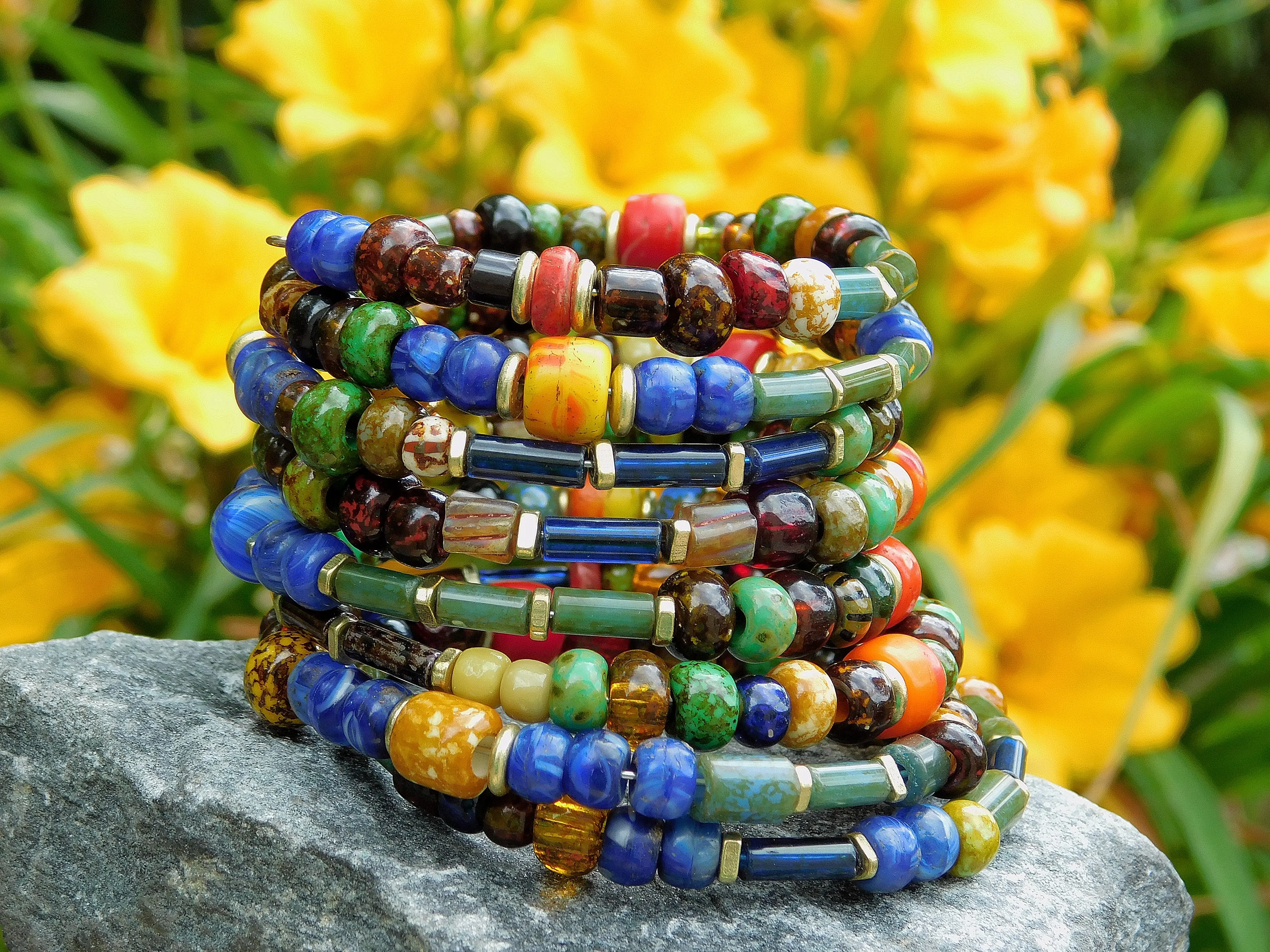 Boho Bangle with Old African Kakamba Trade Beads