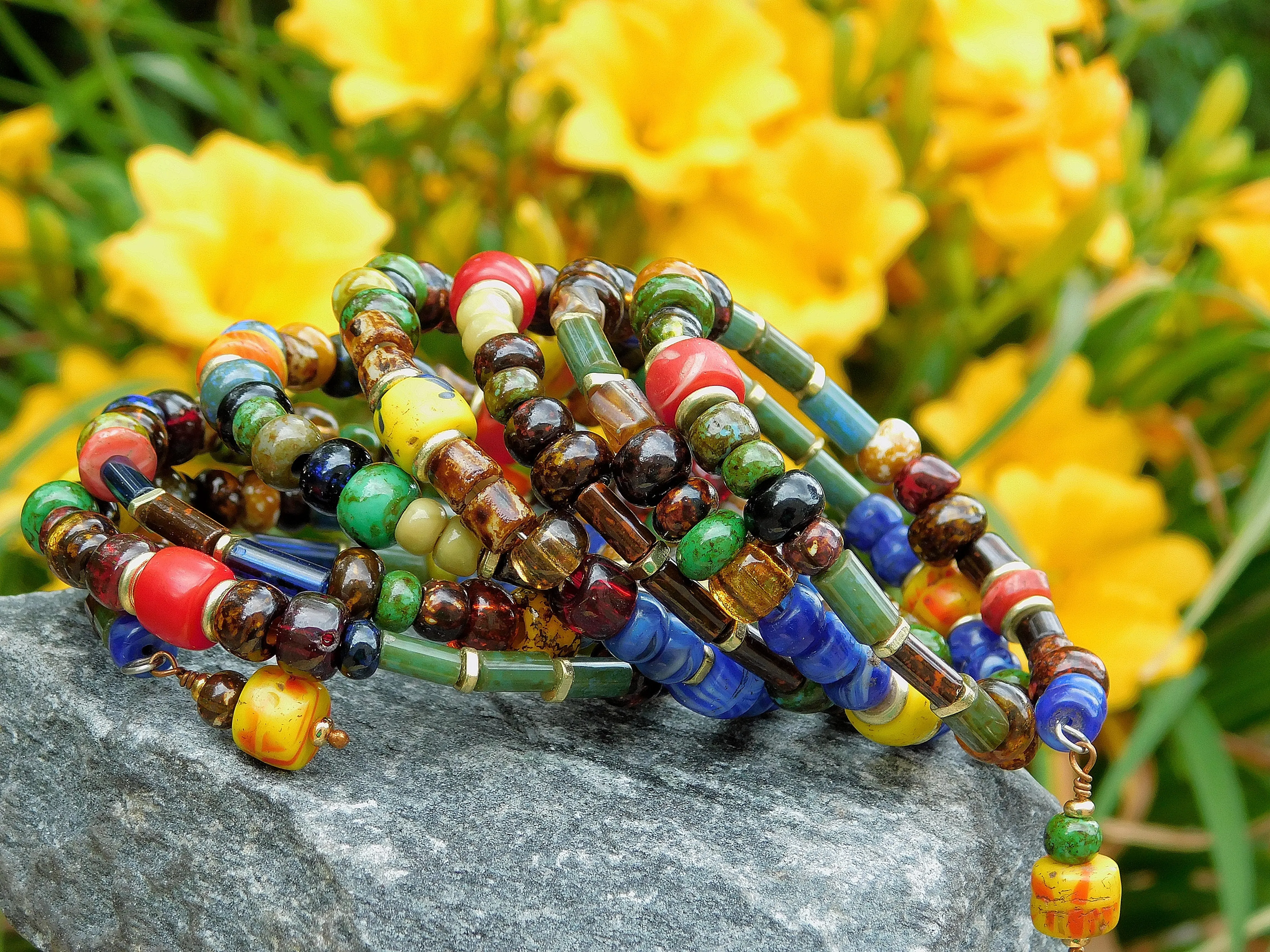 Boho Bangle with Old African Kakamba Trade Beads