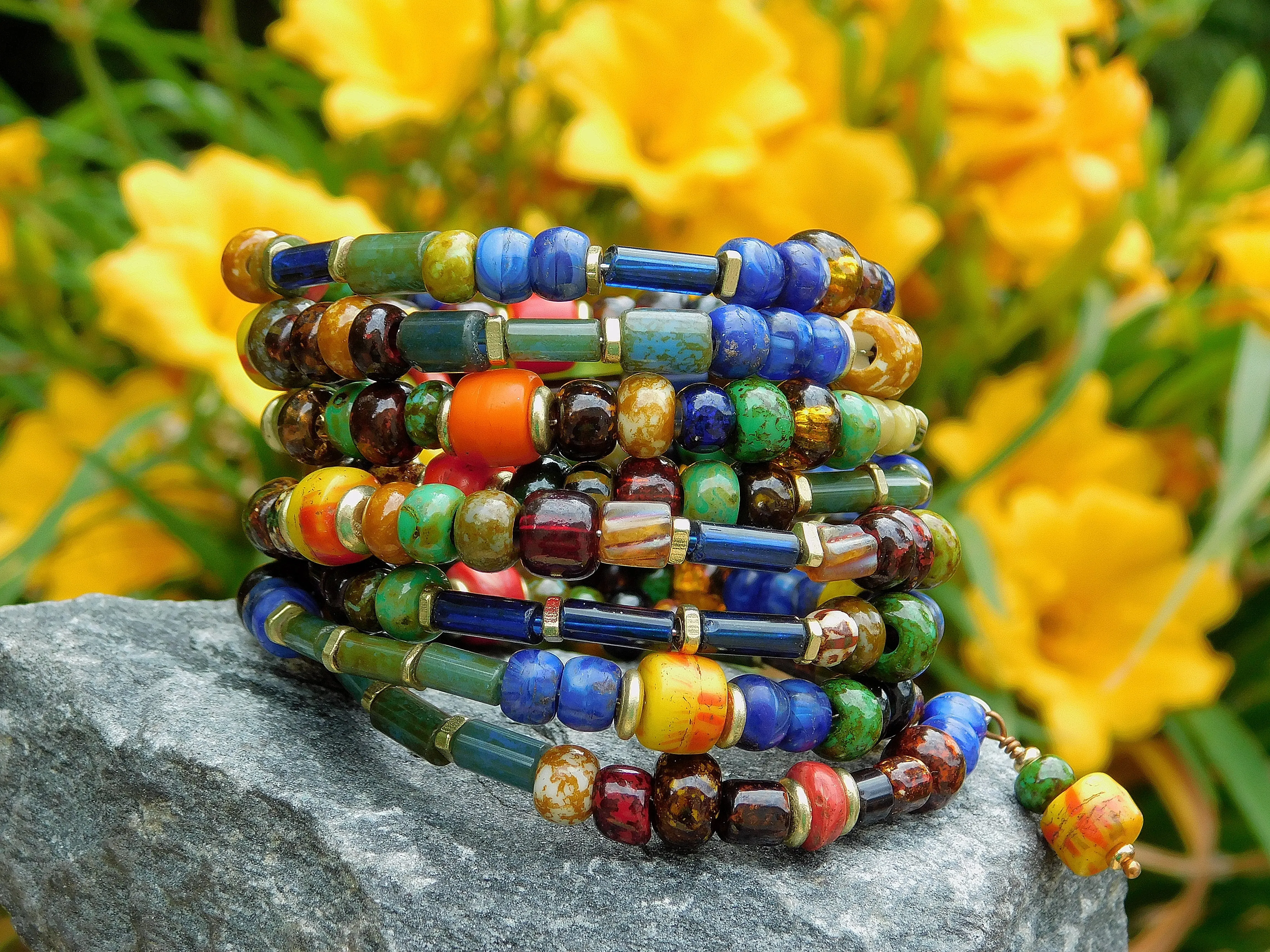 Boho Bangle with Old African Kakamba Trade Beads