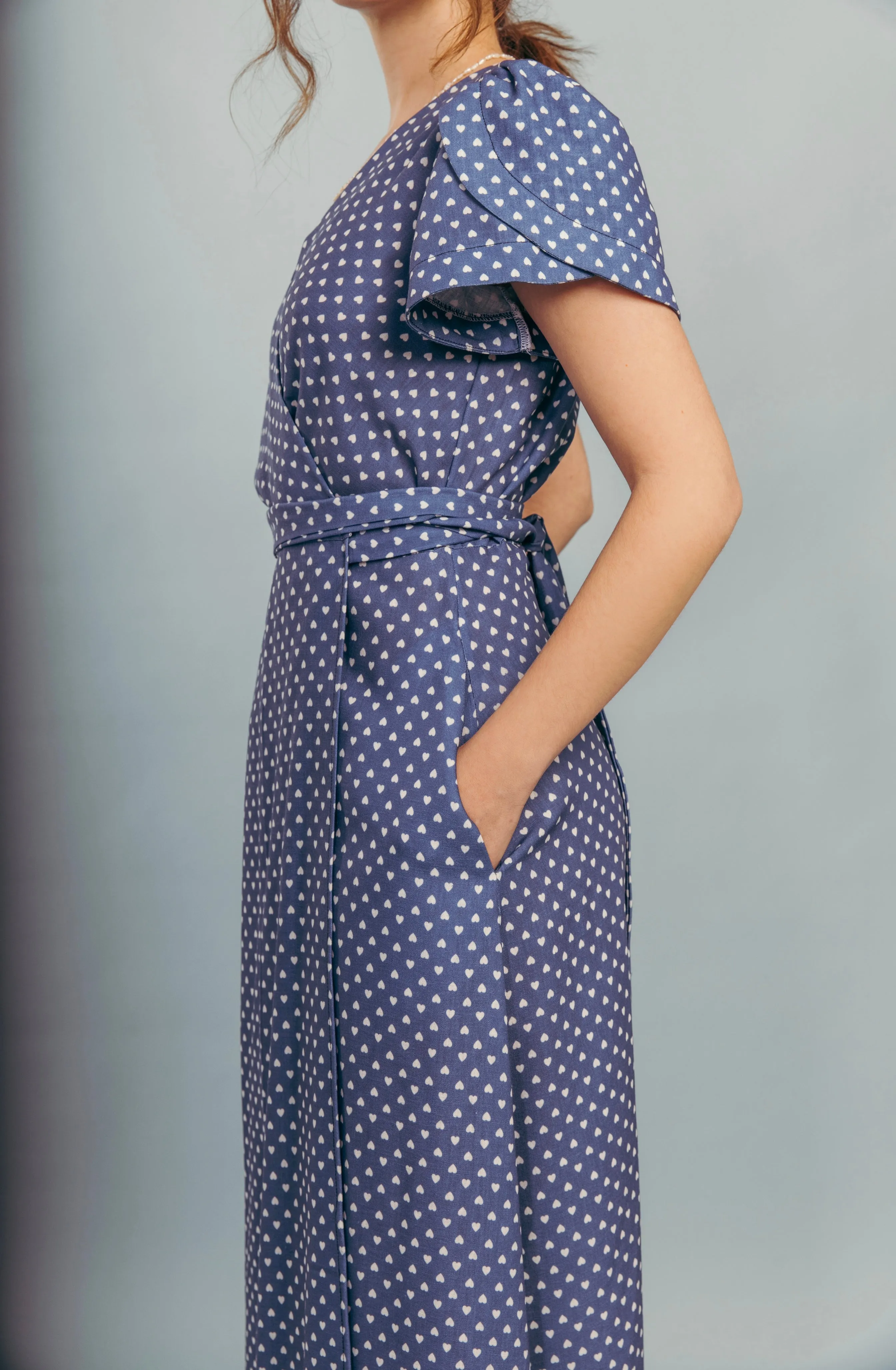 “Cecilia” dress in blue with white hearts