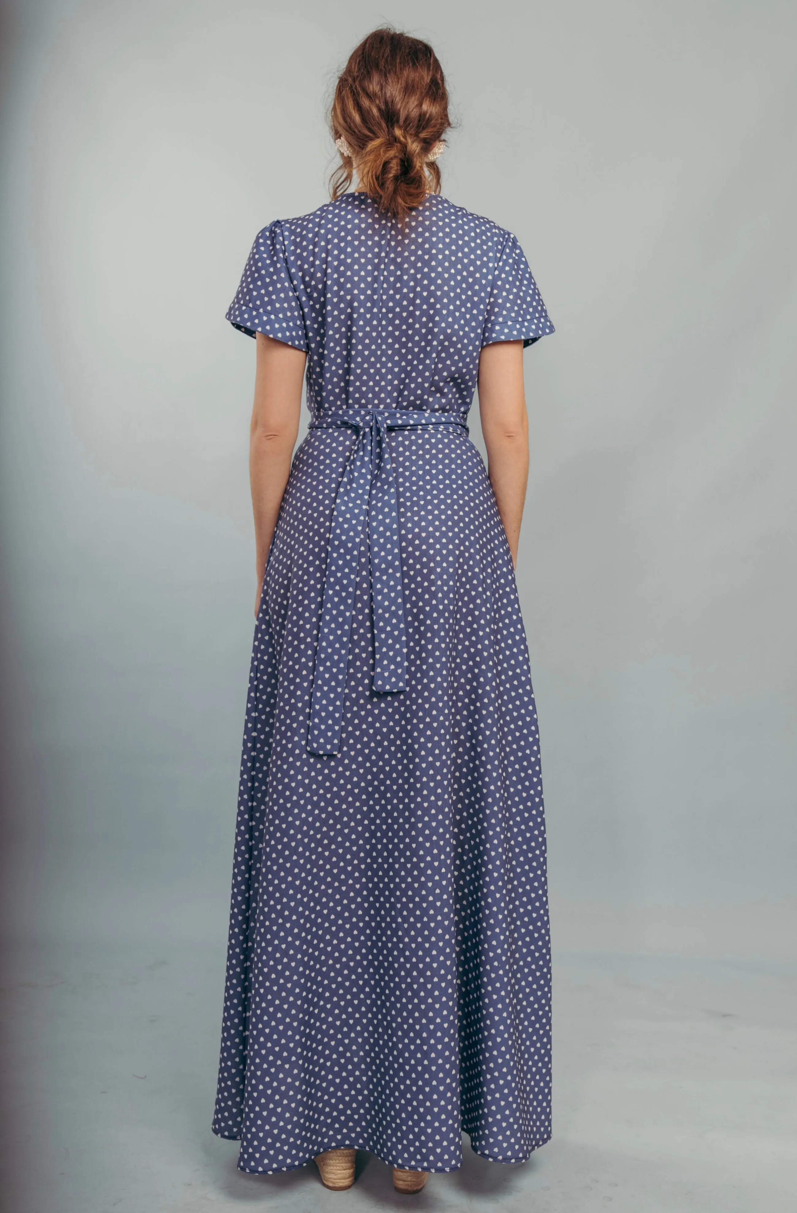 “Cecilia” dress in blue with white hearts