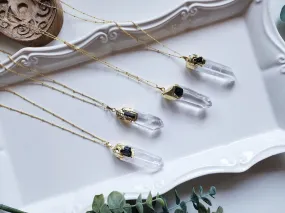 Clear Quartz & Tourmaline Gold Dipped Pendant Necklace