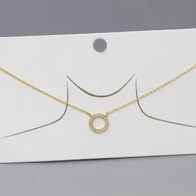 CZ Pave Circle Pendant Gold Dipped Chain Necklace