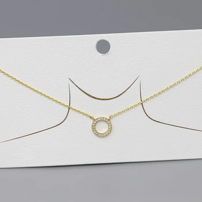 CZ Pave Circle Pendant Gold Dipped Chain Necklace