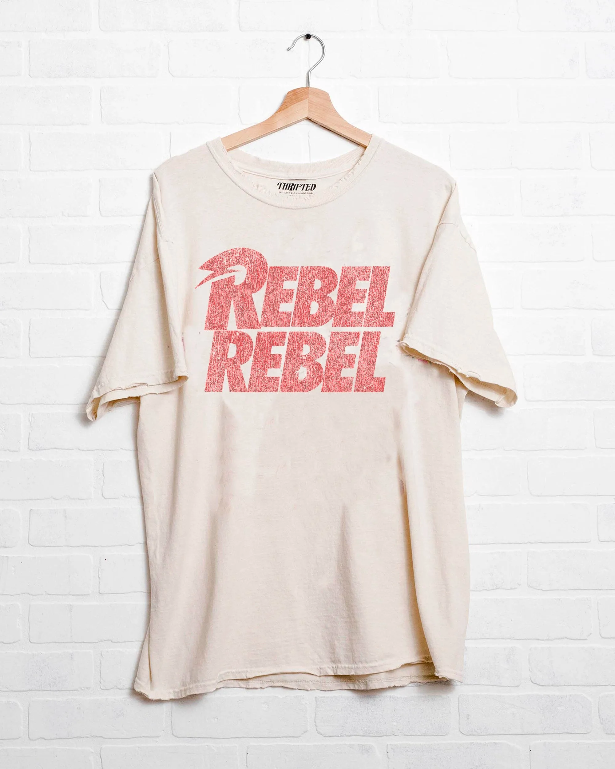 David Bowie Rebel Repeat Off White Thrifted Distressed Tee