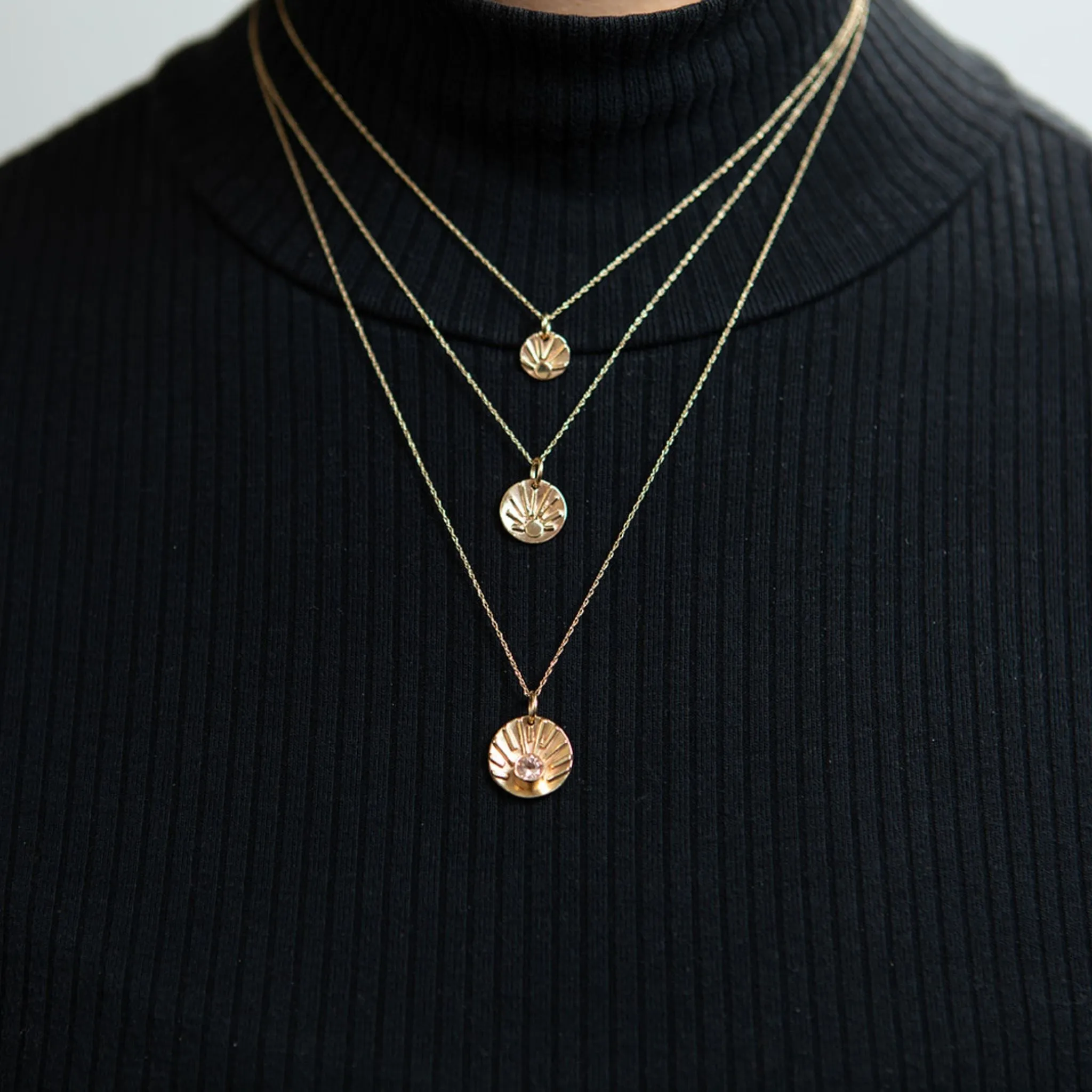 Diamond Mini Sun Necklace - 14K Gold