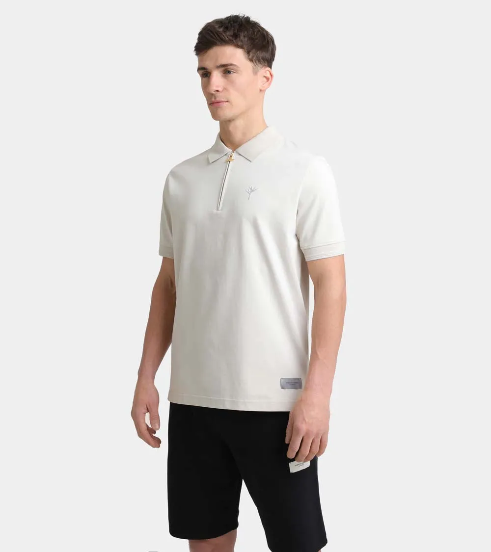 Embroidered Zip Polo | Sand AHTA231-15