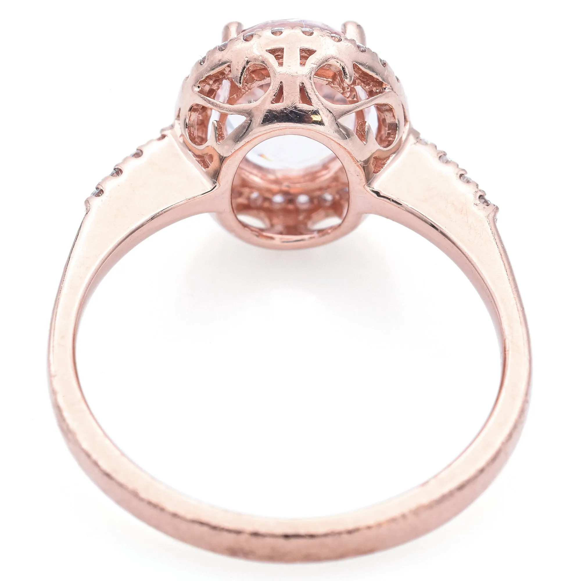 Estate 10K Rose Gold Morganite & Diamond Oval Band Ring Size 7