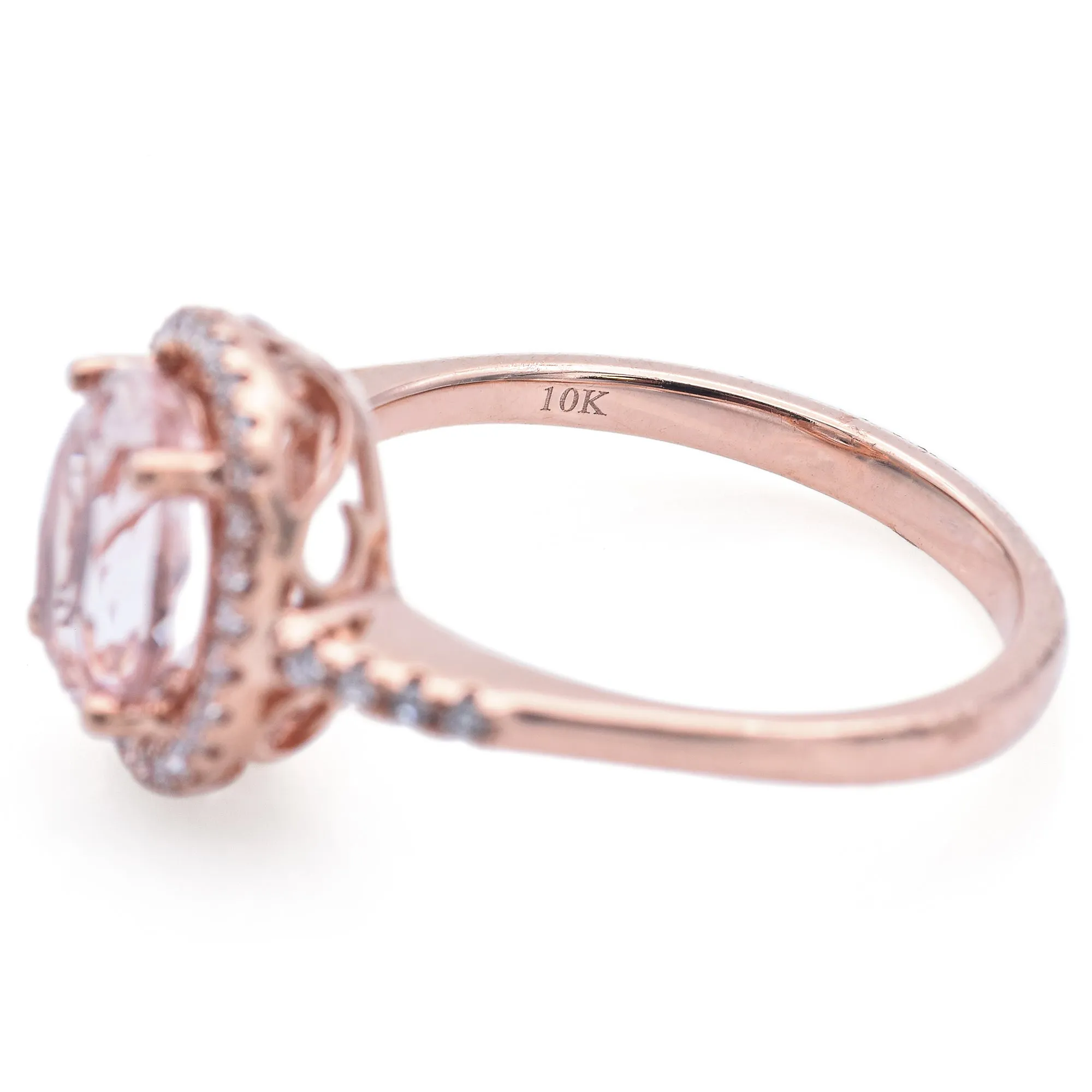 Estate 10K Rose Gold Morganite & Diamond Oval Band Ring Size 7