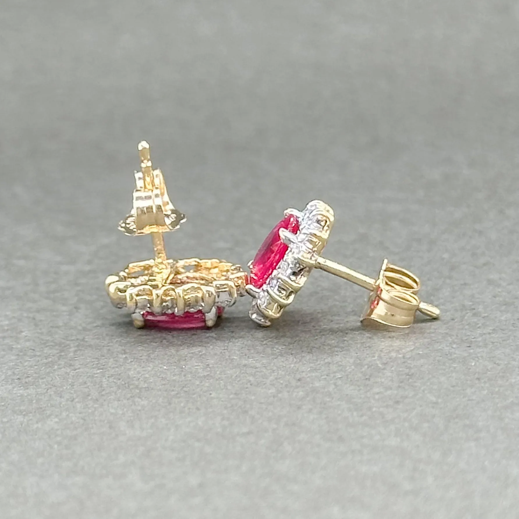 Estate 14K Y Gold 1.08ctw Lab-Created Ruby & 0.10ctw G-H/SI1-2 Diamond Stud Earrings