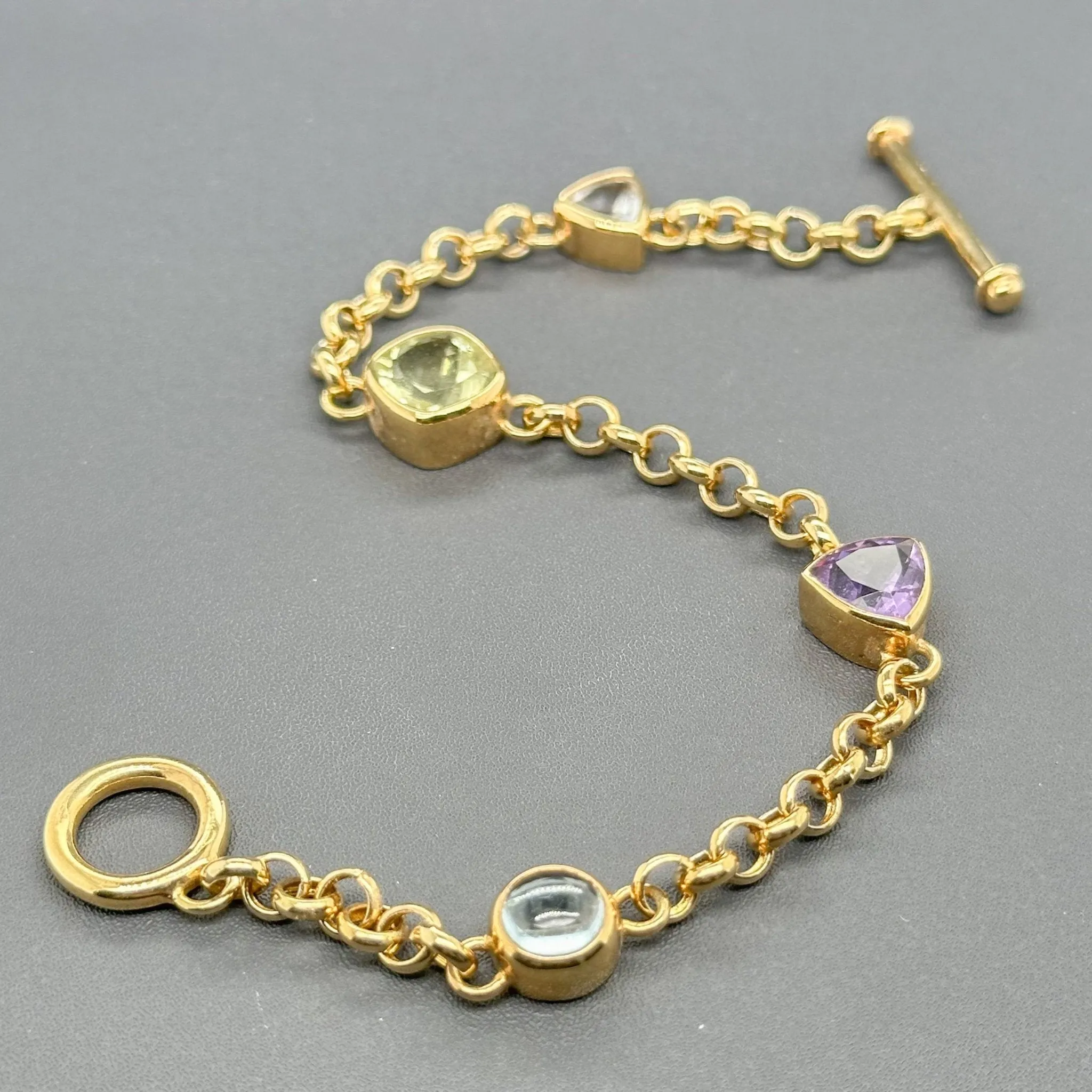 Estate SS YGP Multicolor Gemstone Toggle Bracelet