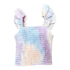 FBZ Purple Blue Tie Dye Eyelet Smocked Top