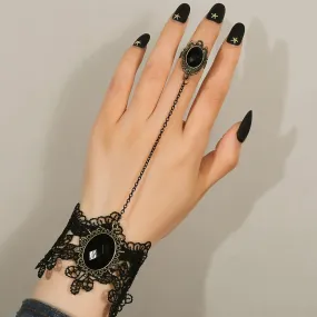 Gorgeous Black Lace Bracelet with Inlaid Oval Cut Synthetic Gems Crystal - Perfect for Women's Fashion Accessories!