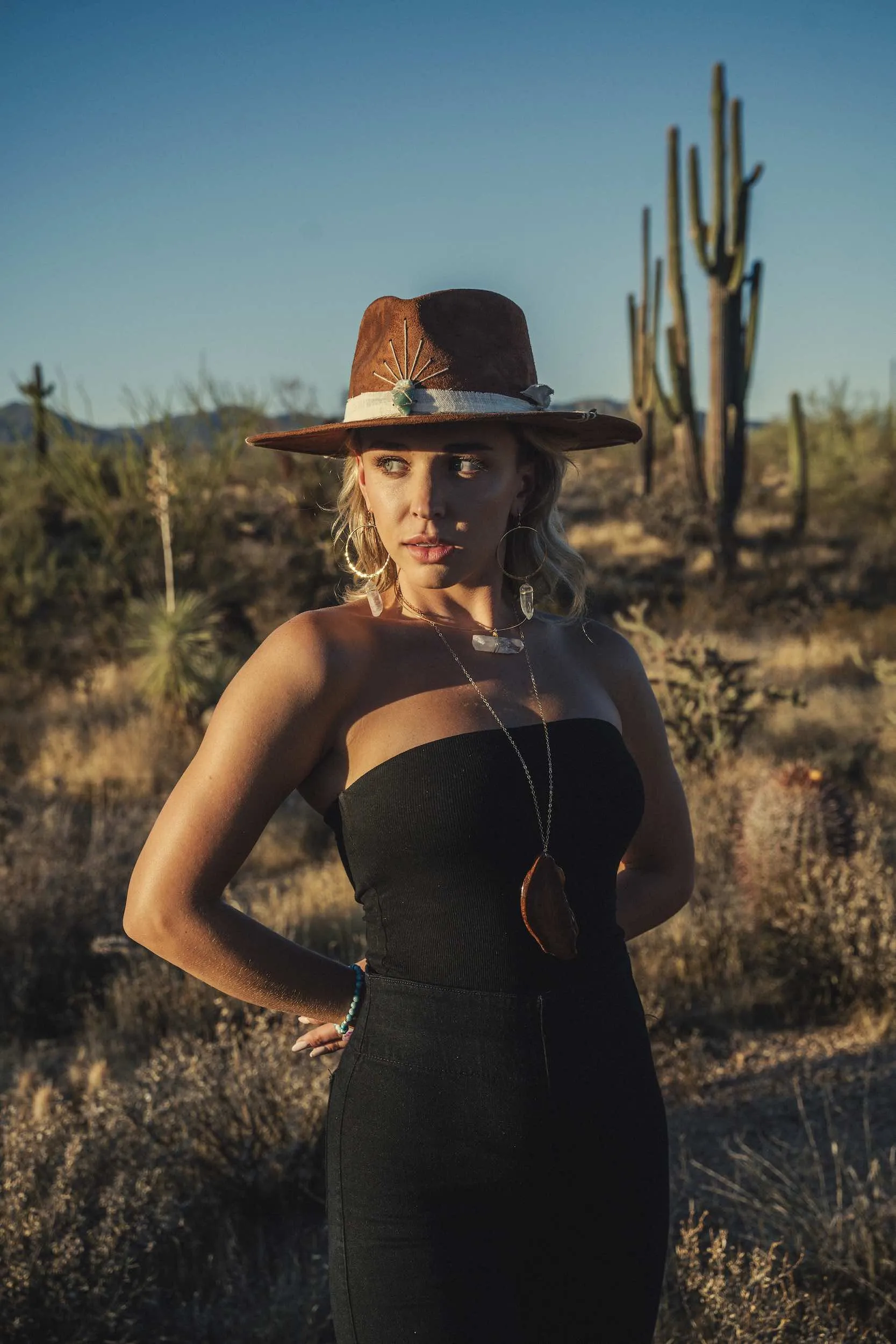 Heart Work Green Quartz Fedora in Brown