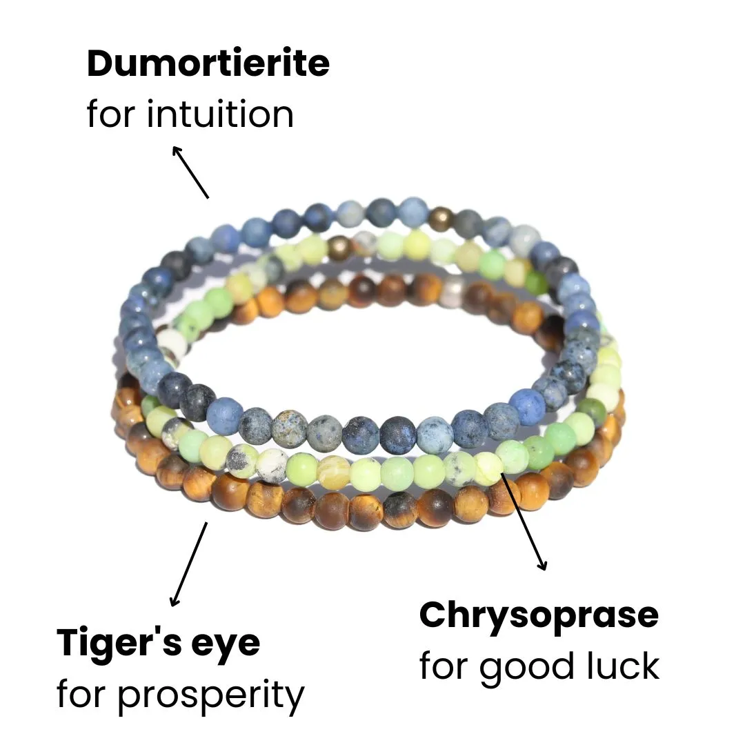 Intuition Dumortierite Chrysoprase & Tigers Eye Matte Bracelet Set