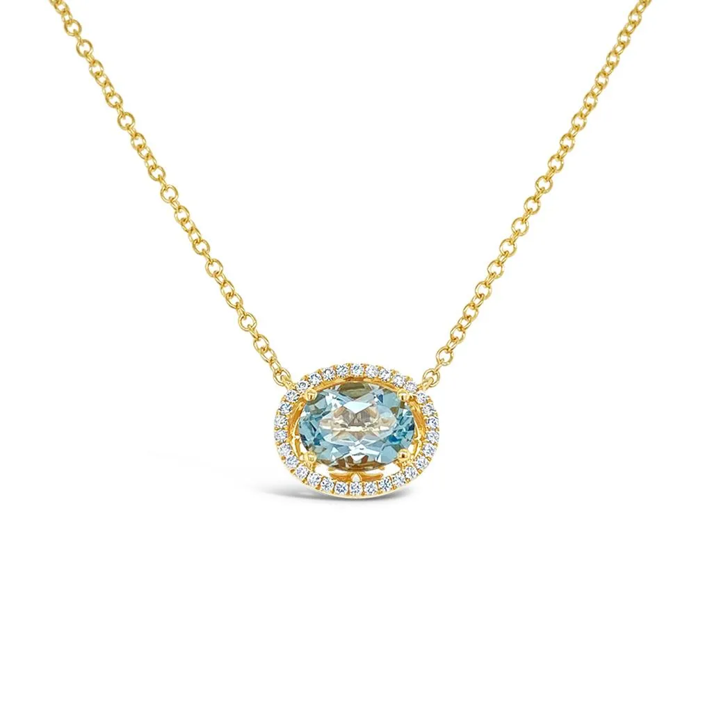 Irisa by Martin Binder Oval Aquamarine & Diamond Halo Necklace