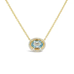 Irisa by Martin Binder Oval Aquamarine & Diamond Halo Necklace