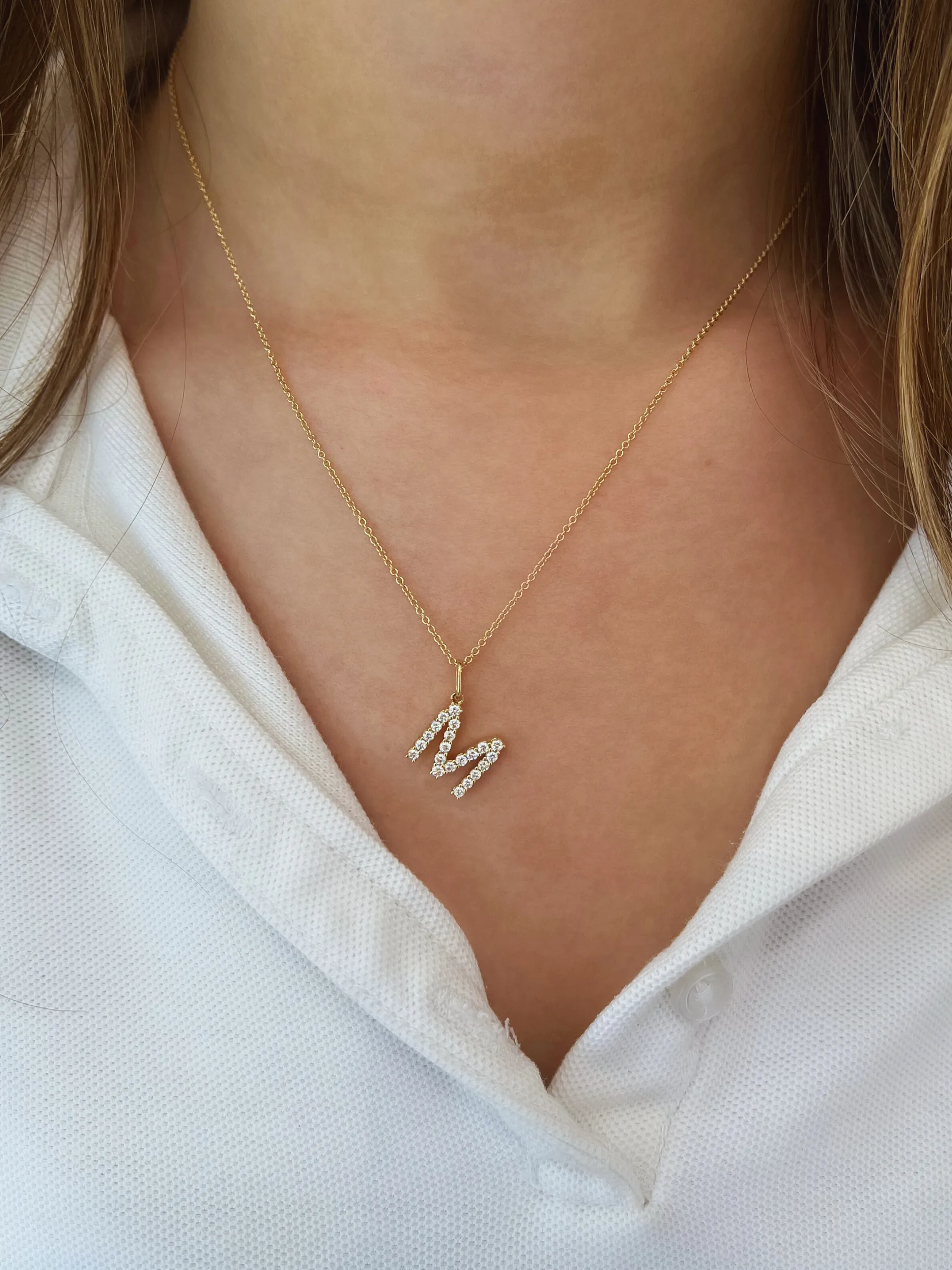 Lab Diamond Initial Charm Necklace 14K