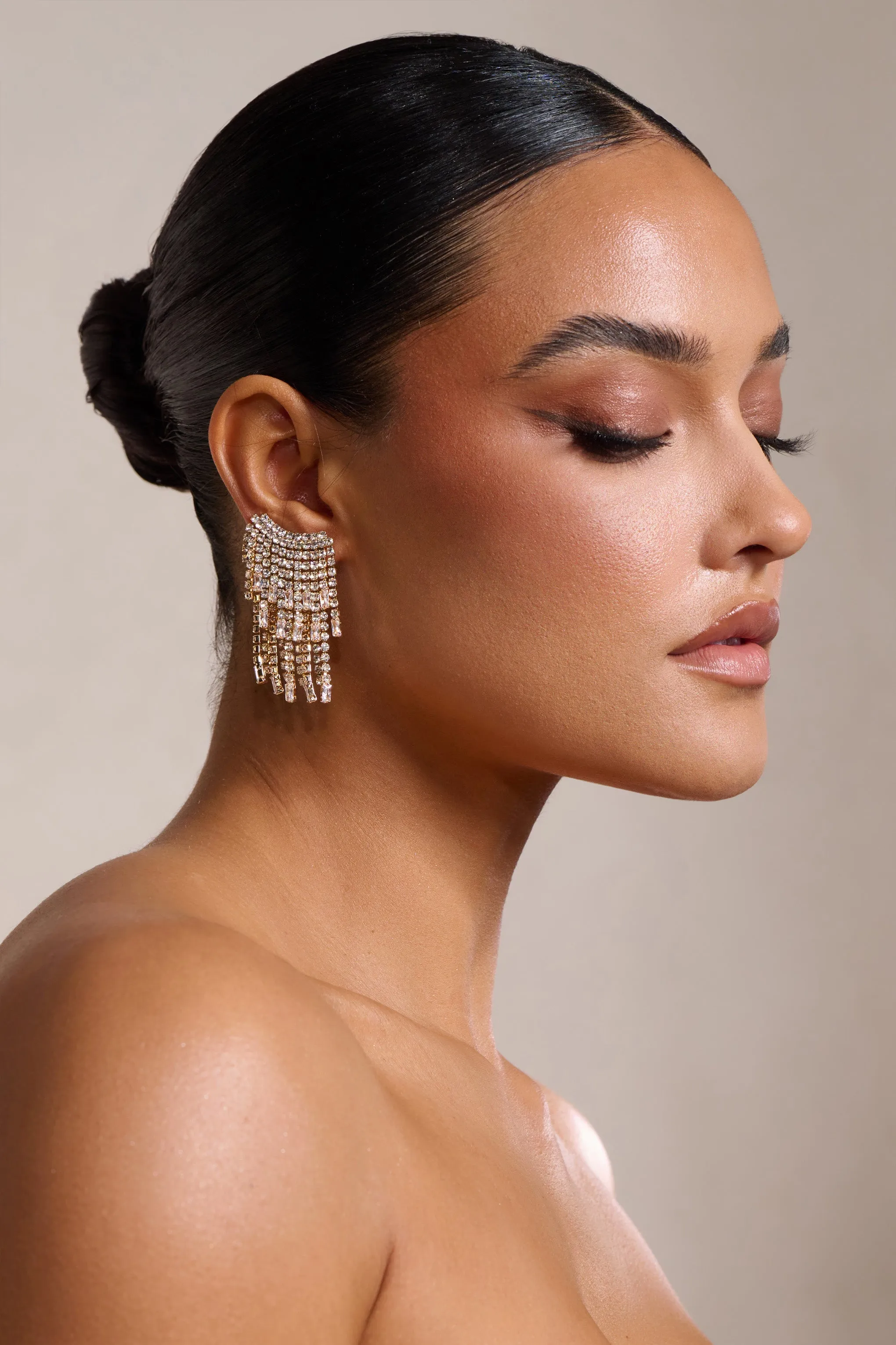 Leo | Gold Diamante Statamenet Tassel Earrings