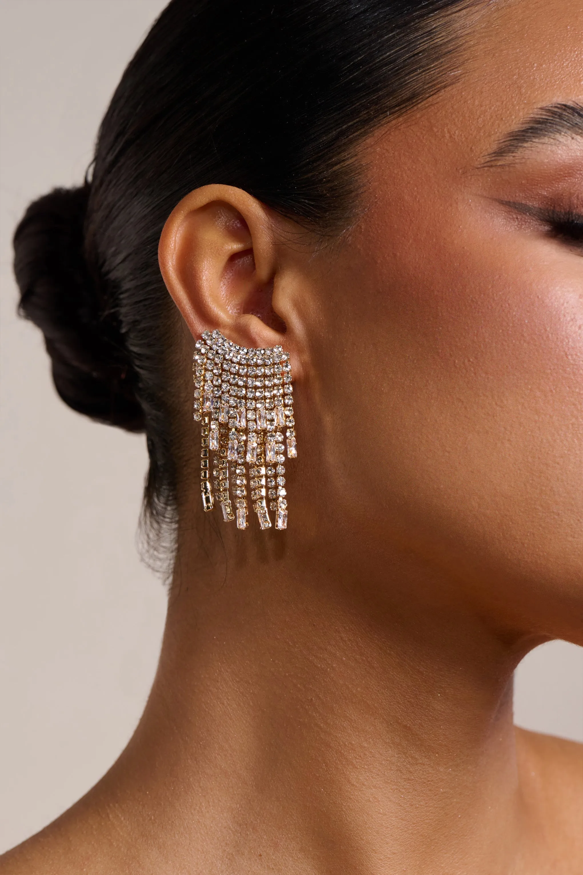 Leo | Gold Diamante Statamenet Tassel Earrings