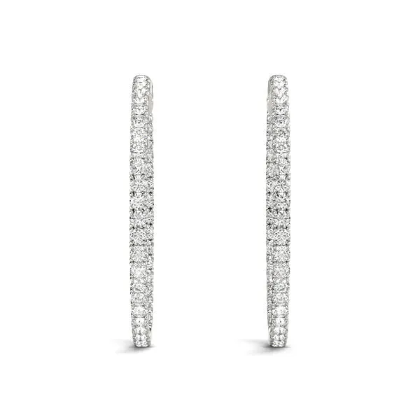 LUNAR 4 Carat Diamond Hoop Earrings 2 Inch in 14K White Gold 10 pt F Color VS1 Clarity 50mm Eternity Inside out Hinged Back BY MIKE NEKTA