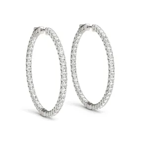 LUNAR 4 Carat Diamond Hoop Earrings 2 Inch in 14K White Gold 10 pt F Color VS1 Clarity 50mm Eternity Inside out Hinged Back BY MIKE NEKTA