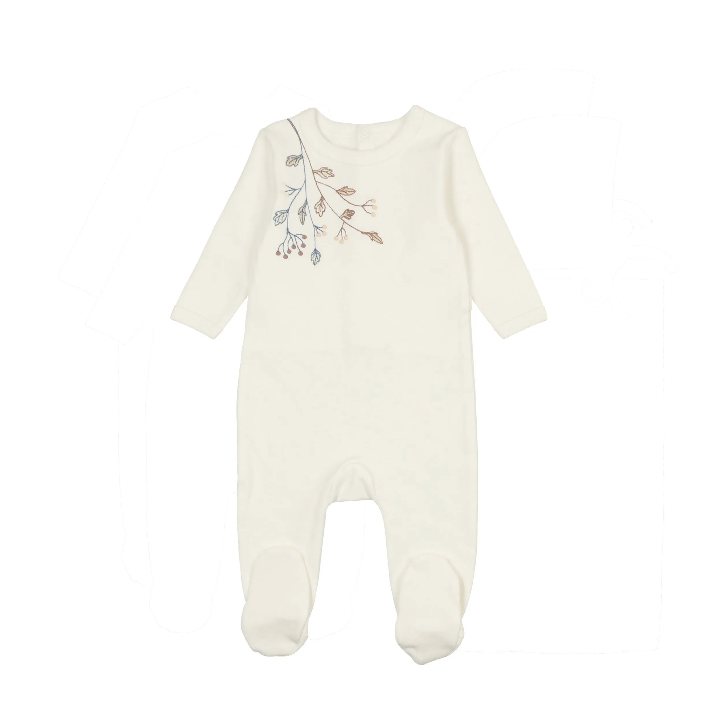 Mon Tresor Baby Budding Blossoms Boys Footie Ivory & Blue