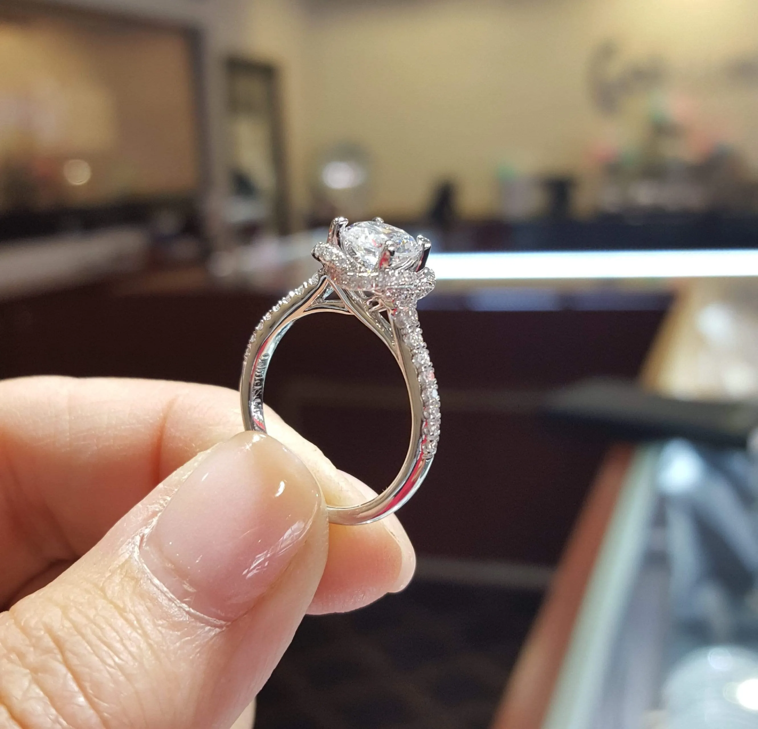 Mounting Only, Twisted Halo Diamond Engagement Ring