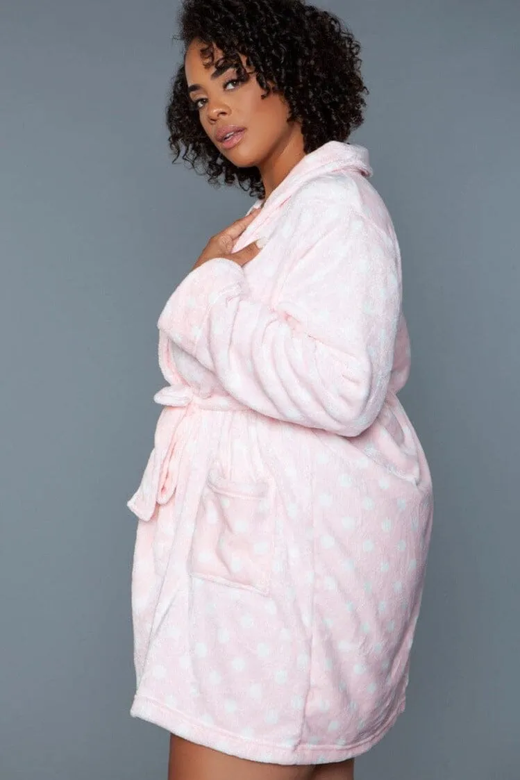 Pink Polka Dots Mid-Length Plush Robe