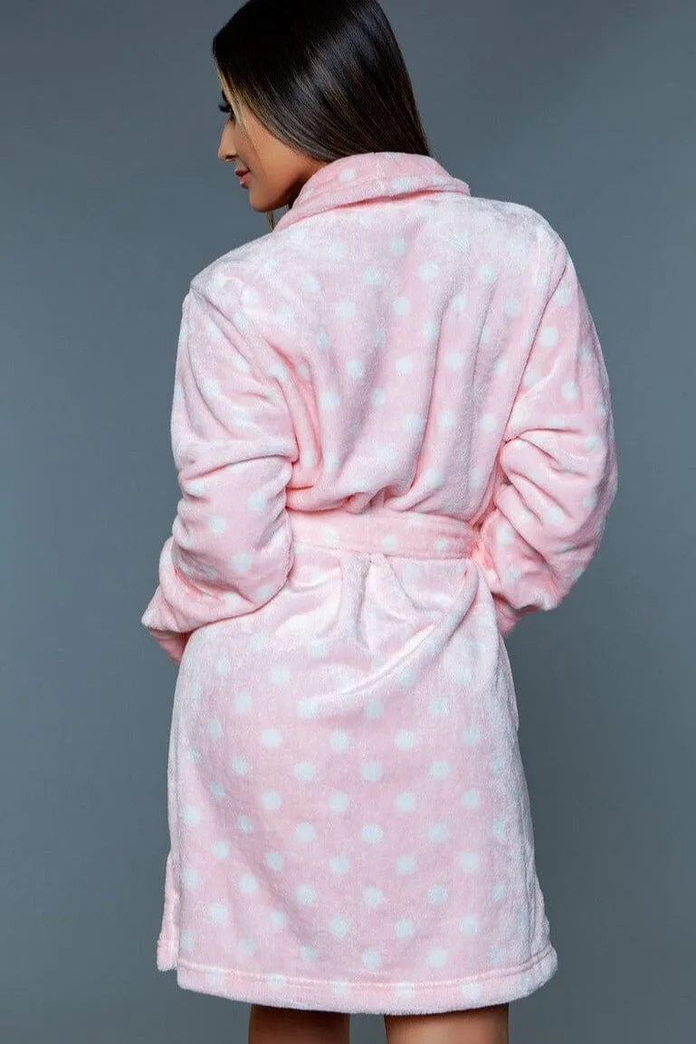 Pink Polka Dots Mid-Length Plush Robe