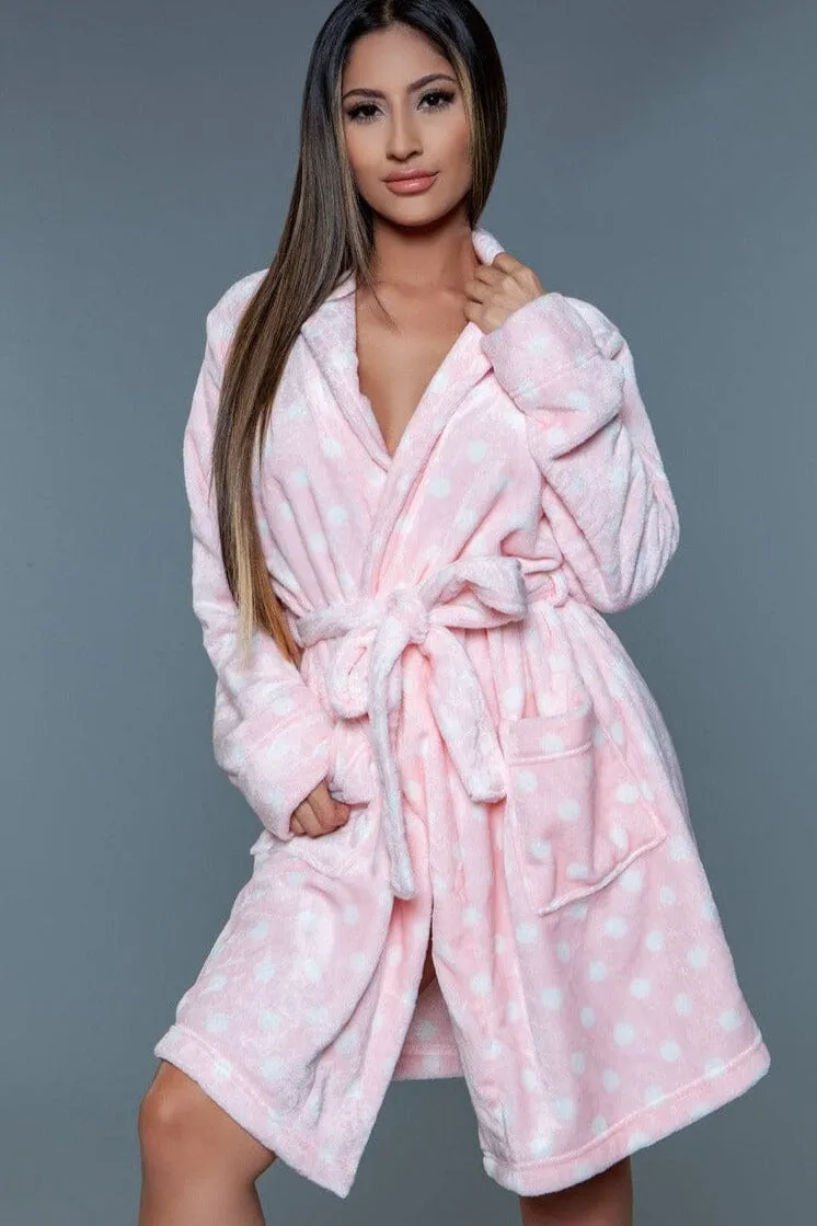 Pink Polka Dots Mid-Length Plush Robe