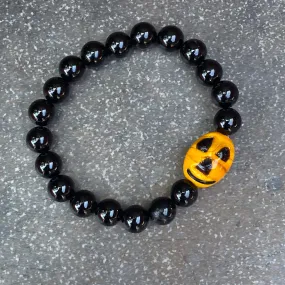 Pumpkin and Onyx gemstone Stretch Bracelet