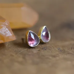 Ready to Ship - 18K Gold Tourmaline Posts - Watermelon Tourmaline Earrings - Gold Tourmaline Studs