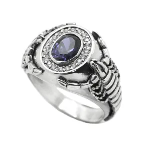 Scorpio Zodiac Mens Signet, Sterling Silver 925, Oval Blue Zircon