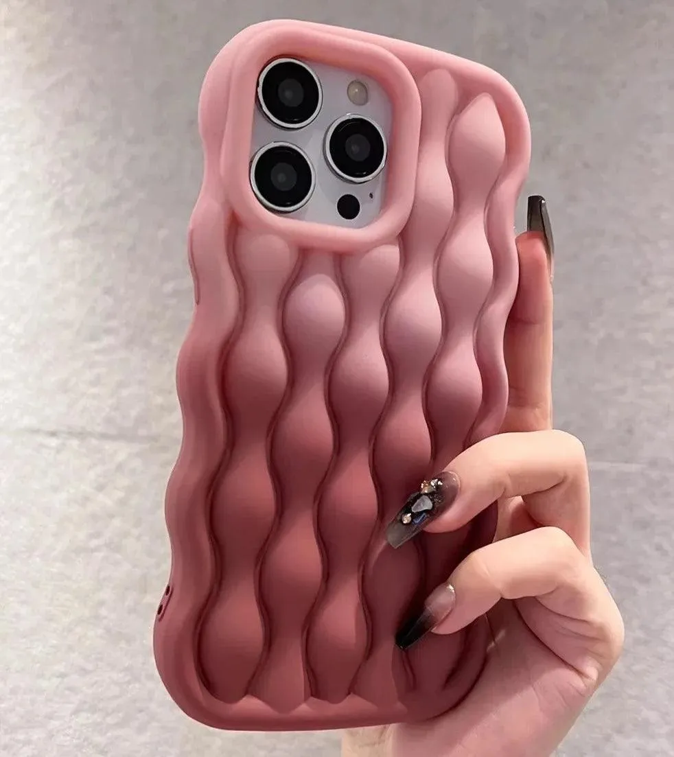 Silicone Cute Phone Case with Color Gradient Wave Pattern for iPhone 11 Pro Max, 12, 13, 14, 15