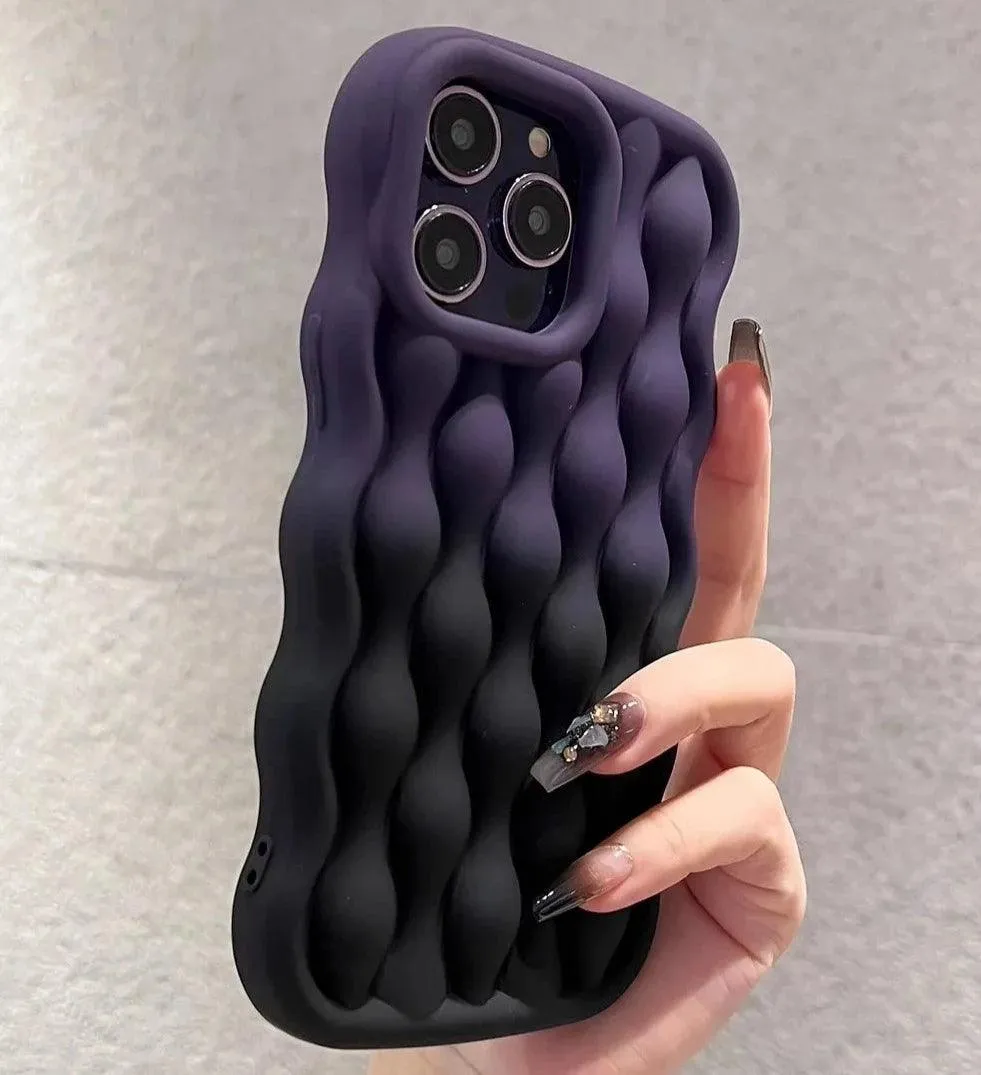 Silicone Cute Phone Case with Color Gradient Wave Pattern for iPhone 11 Pro Max, 12, 13, 14, 15